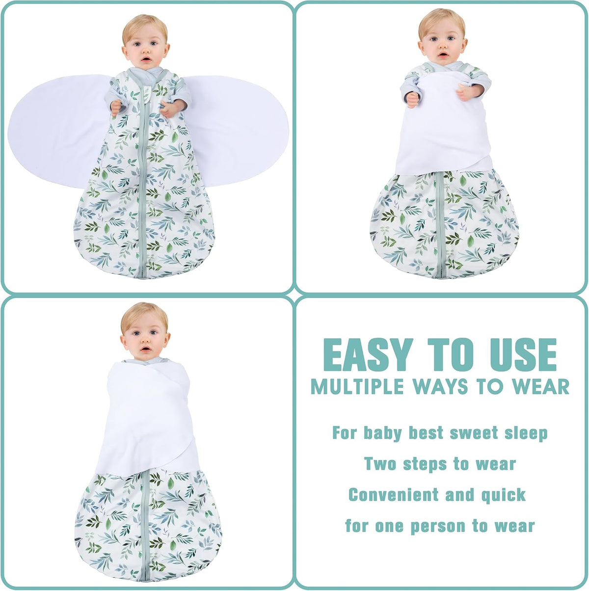 Newborn Sleep Sack Baby Swaddle,6-12 Months,3-Way Adjustable Wearable Blanket,100% Rayon Cotton