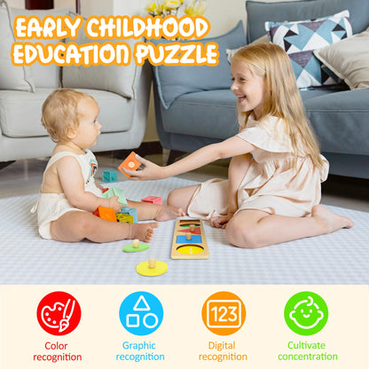 Montessori First Jumbo Knob Wooden Shape Puzzles for Toddlers,Montessori Multiple Peg Shapes Puzzle