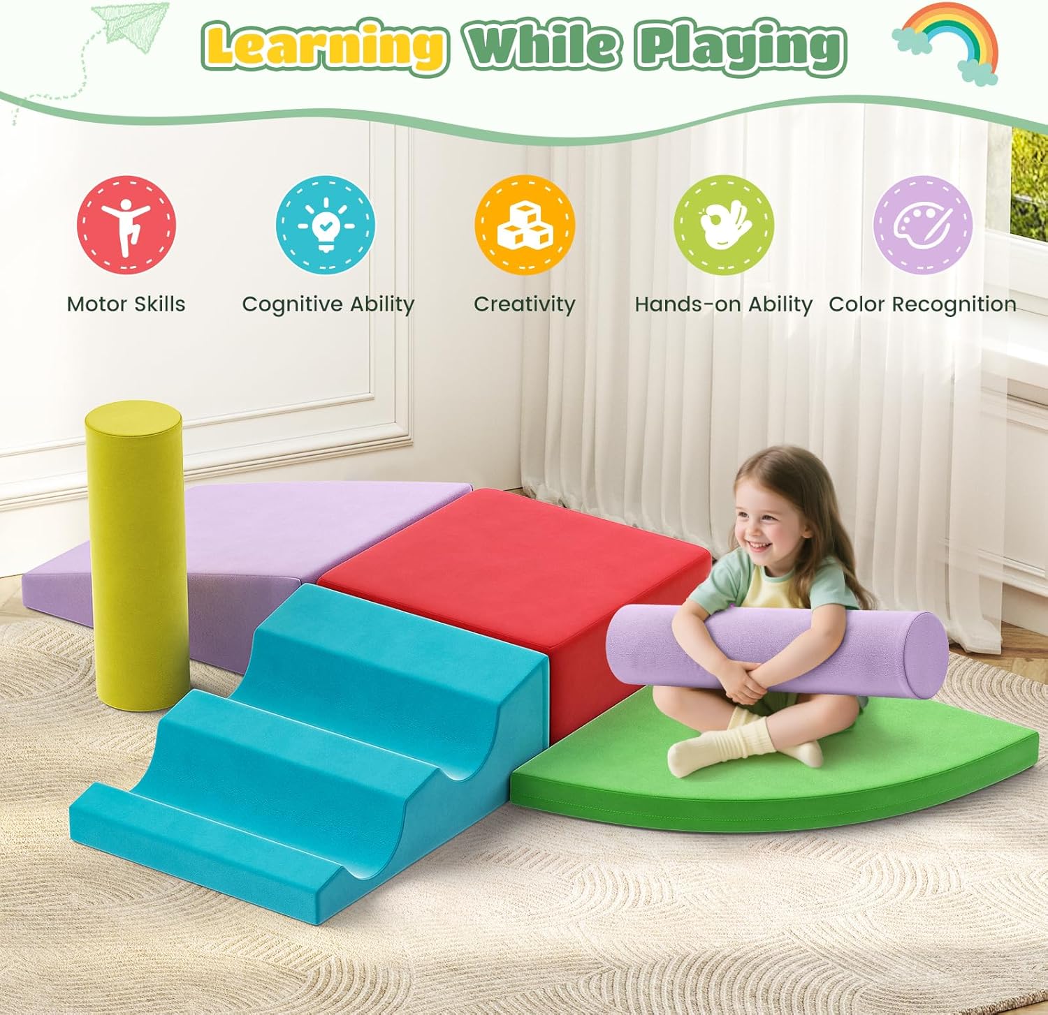 Lischwert Foam Climbing Blocks for Toddlers 1-3, 6pcs Soft Play Set with Crawling Exploration Toys
