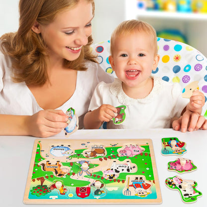 SYNARRY Wooden Puzzles for Toddlers 1-3, 6XSET Animals Puzzles for Toddlers 2-4 with Rack, Toddler