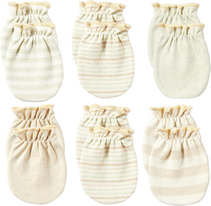 Newborn Mittens No Scratch 100% Cotton Mitts Boy Girl baby mittens 0-6 months 6 Pack