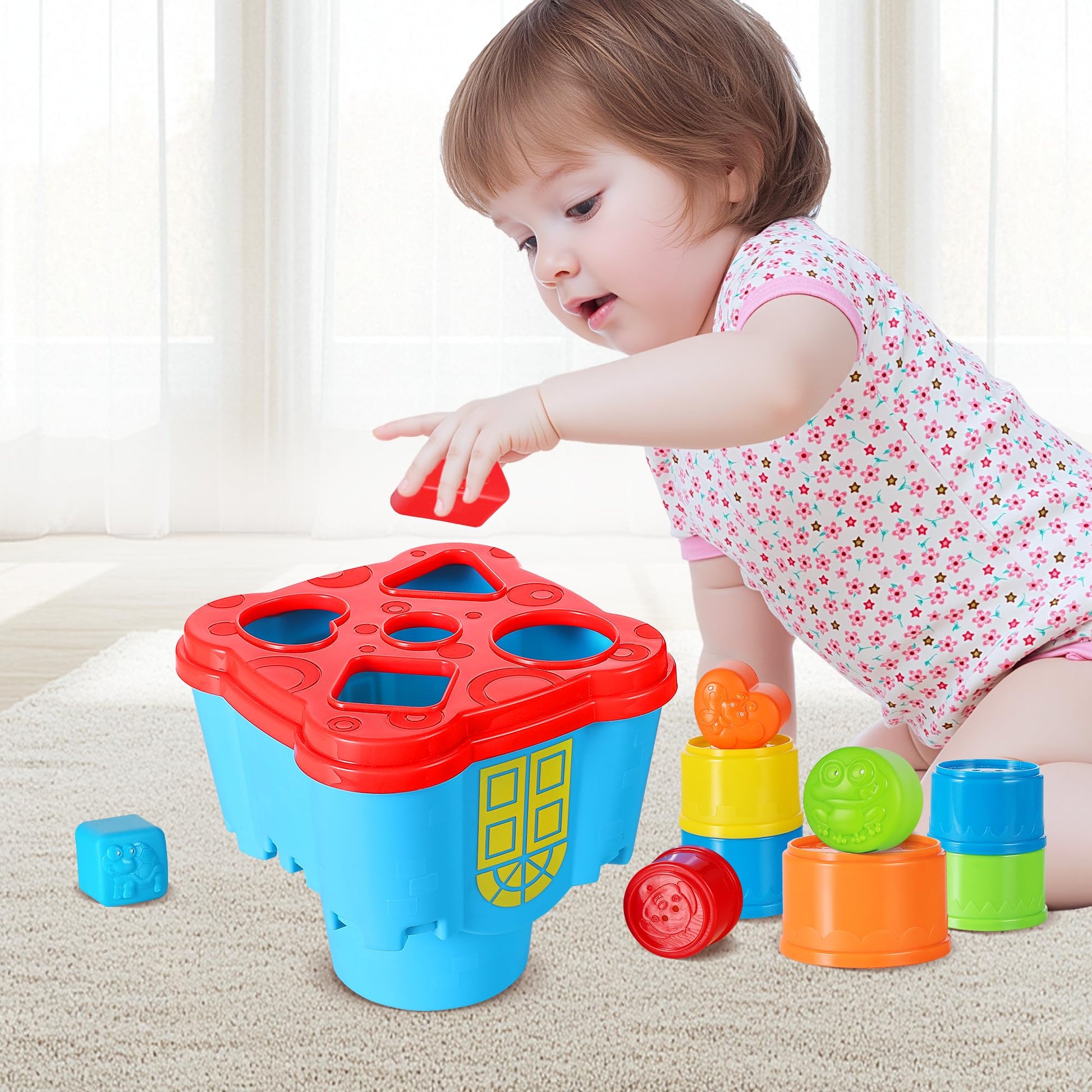 iPlay, iLearn Baby Stacking Cup Toy, Toddler Stackable Block w/Shape Sorter