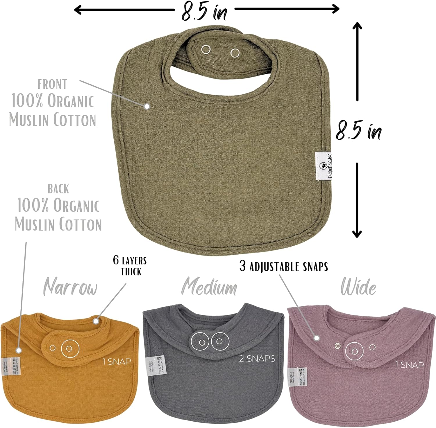 DiaperSquad's Baby Bibs for Drooling and Teething, Bibs for Boys, Baby Girl - Solid Cotton Baby