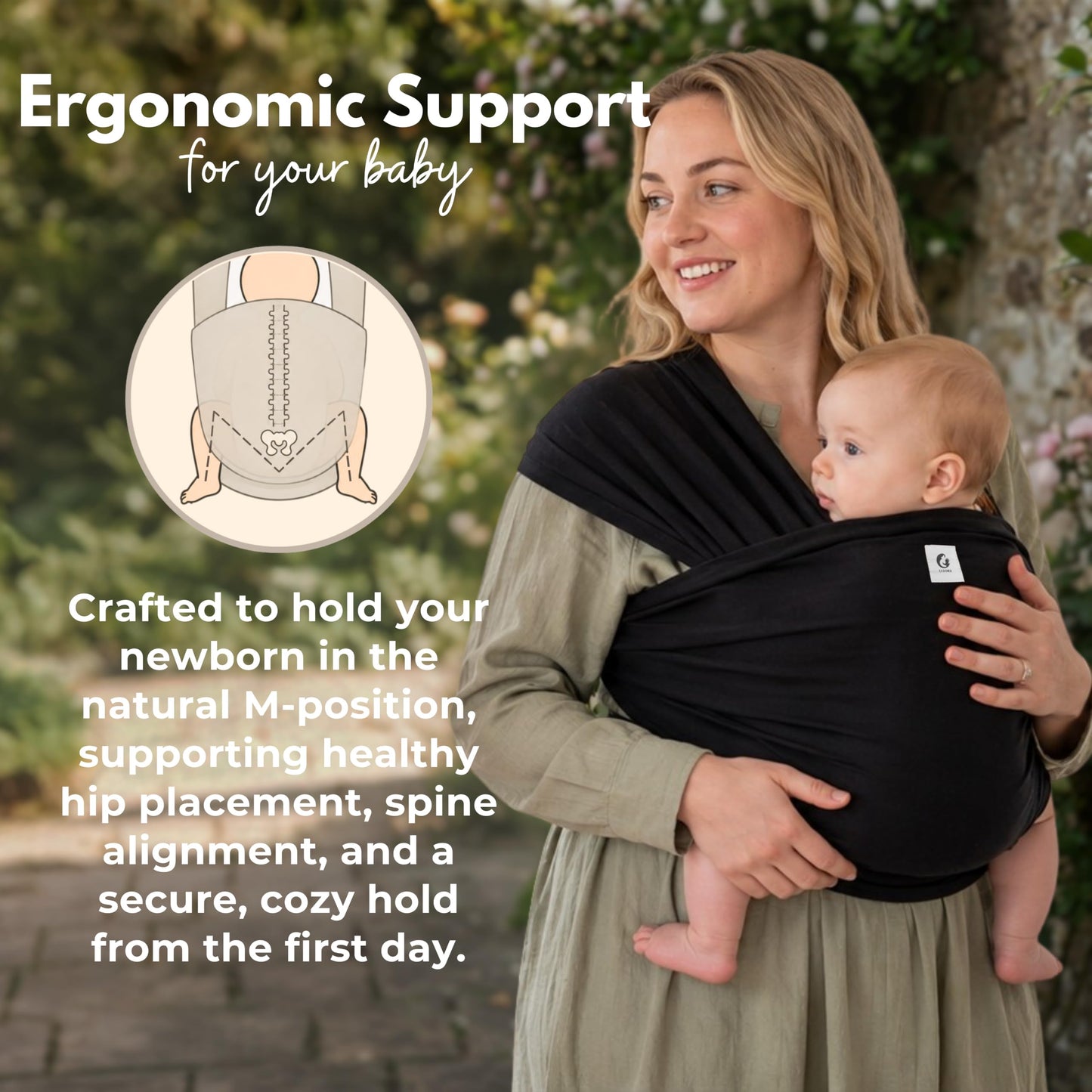 ELDOMA Black Baby Wrap Carrier - Lightweight, Breathable Baby Sling, Hands Free Baby Carrier Sling