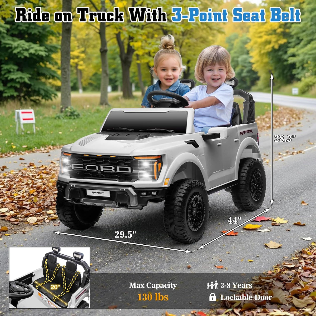24V Ride on Car Licensed Ford F-150 Raptor, Kids Electric Car with Remote Control, LED