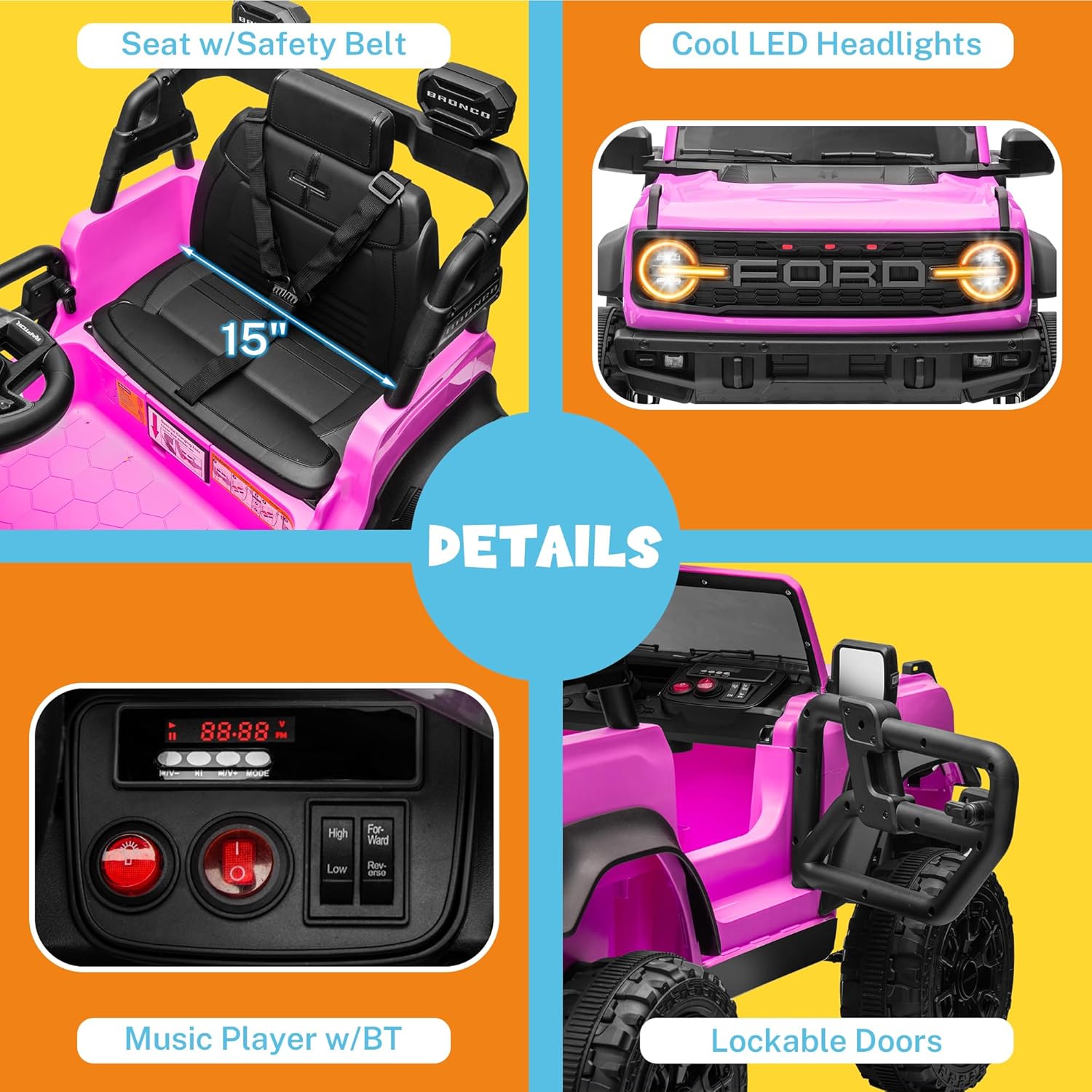 ENYOPRO 12V Ford Bronco Raptor Ride On Car for Kids, Electric Power Car Ride-On Toy for Toddlers