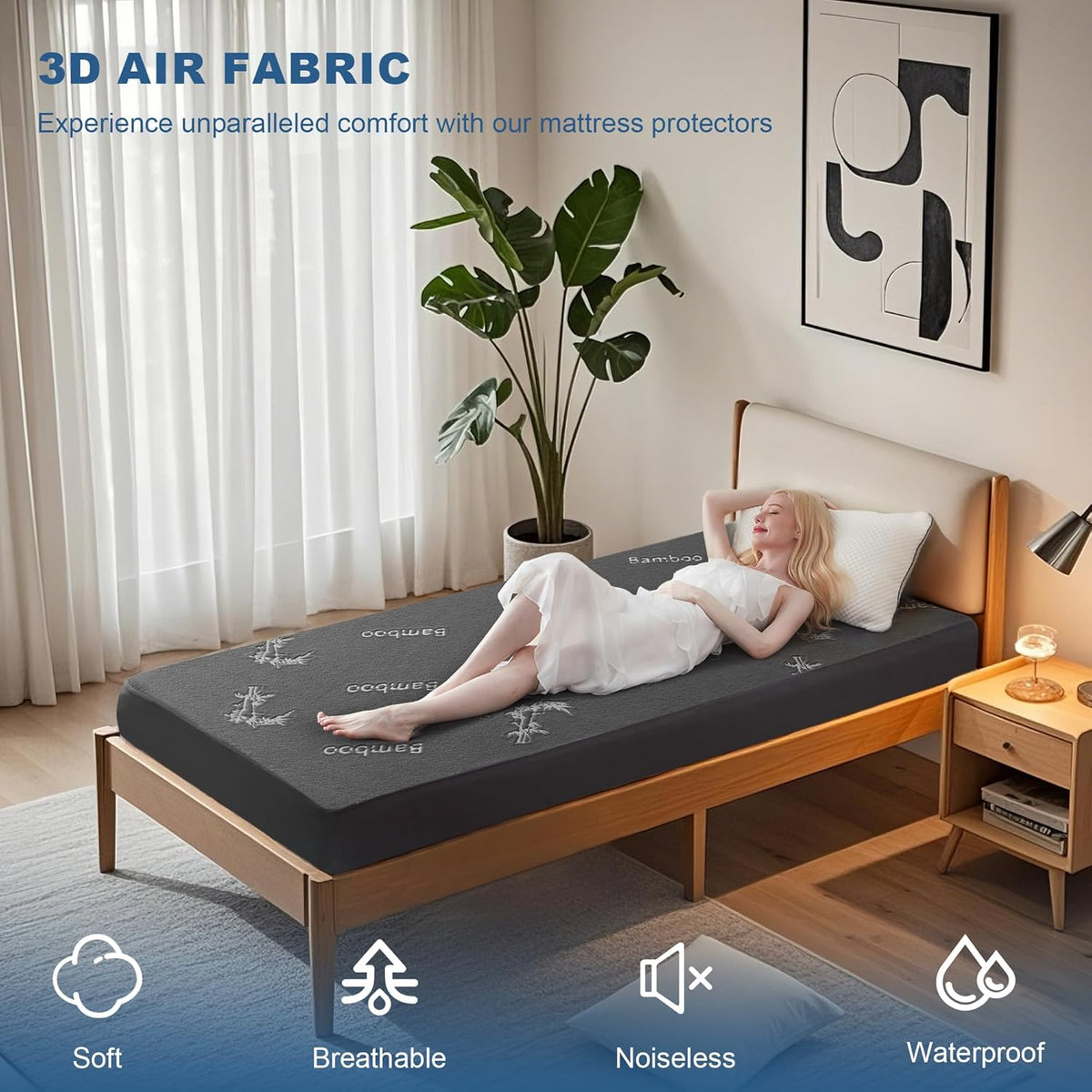 BEDLORE Twin XL Size Mattress Protector Waterproof, Mattress Pad Fitted 6-15 Inch Deep Pocket, 3D