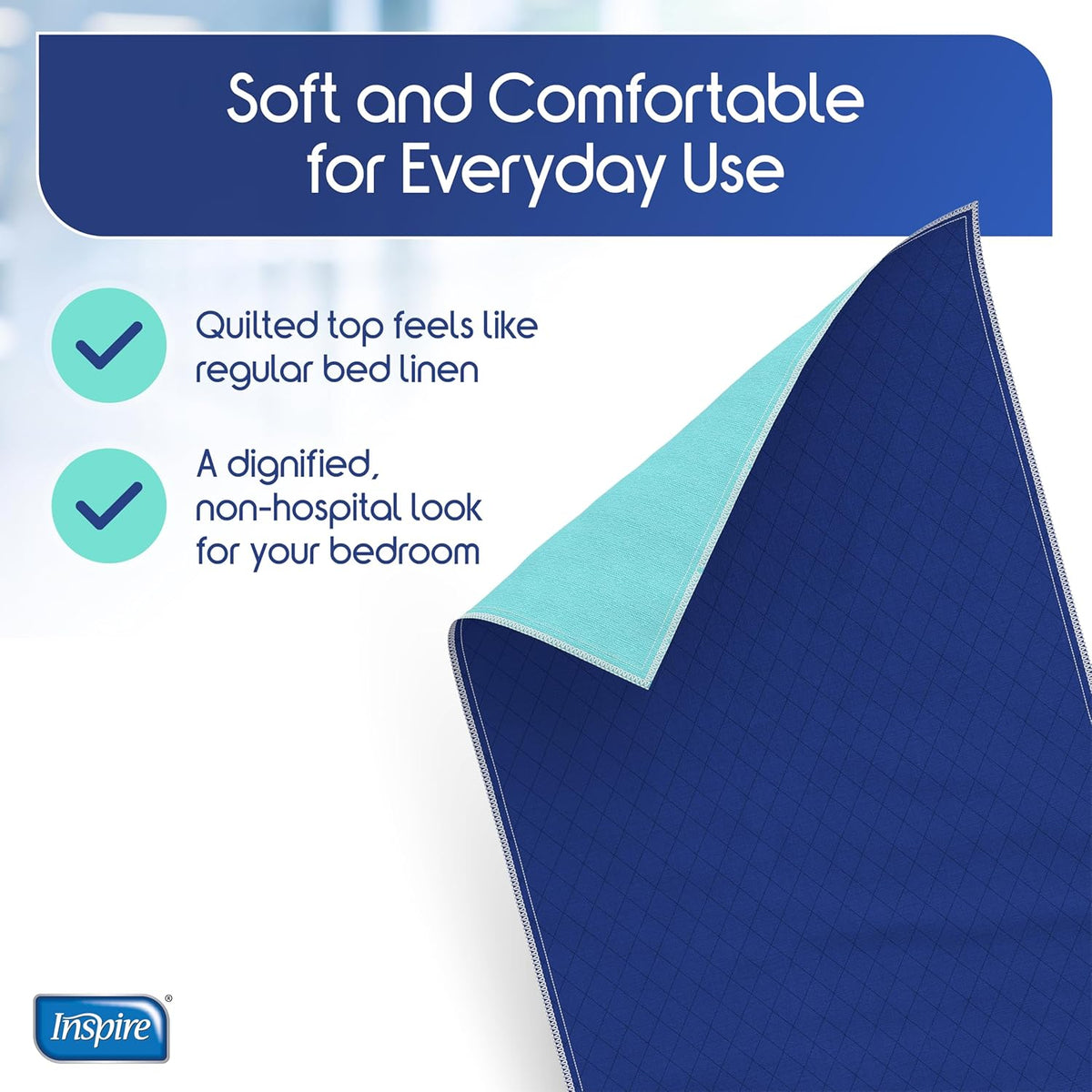 Inspire Waterproof Washable Mattress Pad, Quilted and Dark Colored to Hide Stains, Oversized 34"x