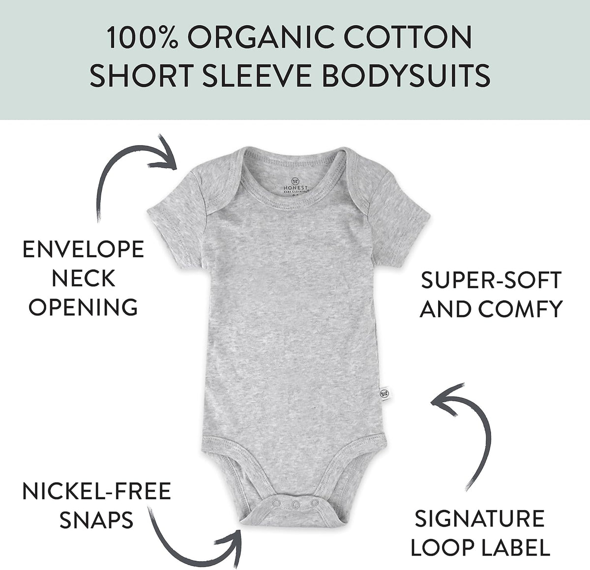 HonestBaby unisex-baby 10-pack Short Sleeve Bodysuits One-piece 100% Organic Cotton for Infant Baby