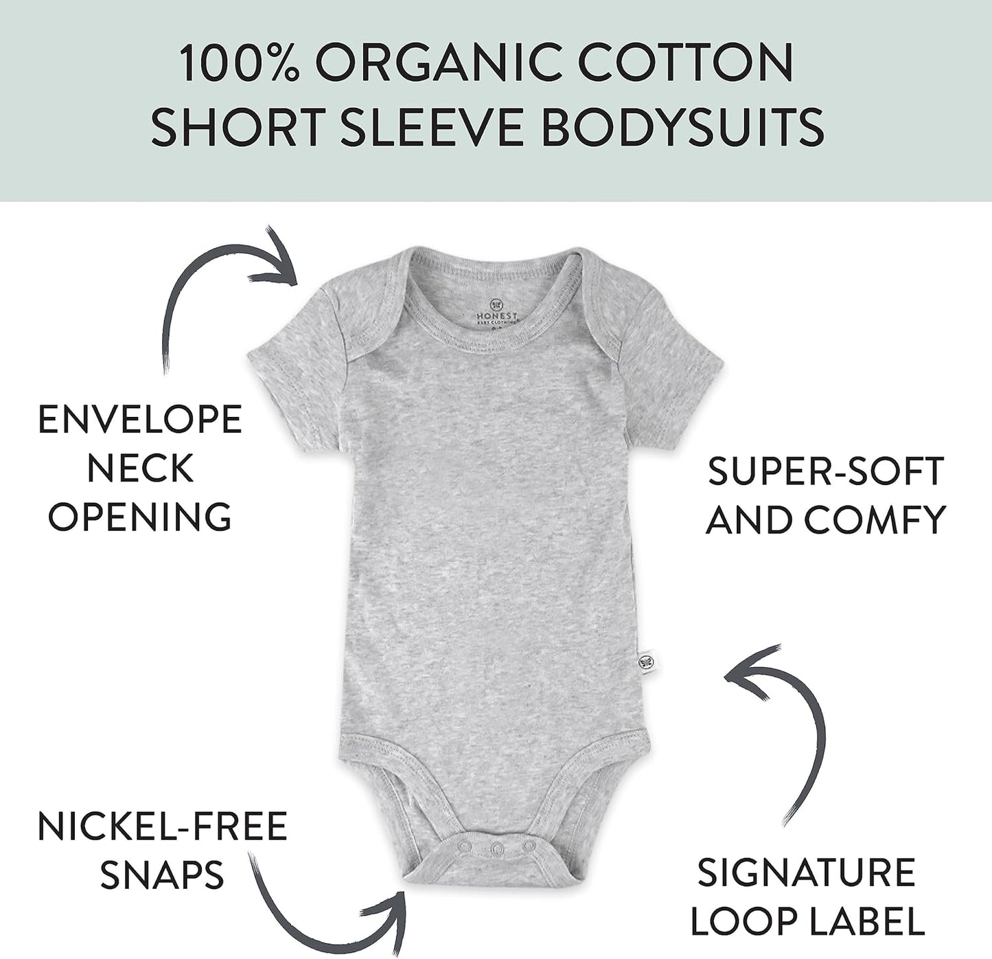 HonestBaby unisex-baby 10-pack Short Sleeve Bodysuits One-piece 100% Organic Cotton for Infant Baby