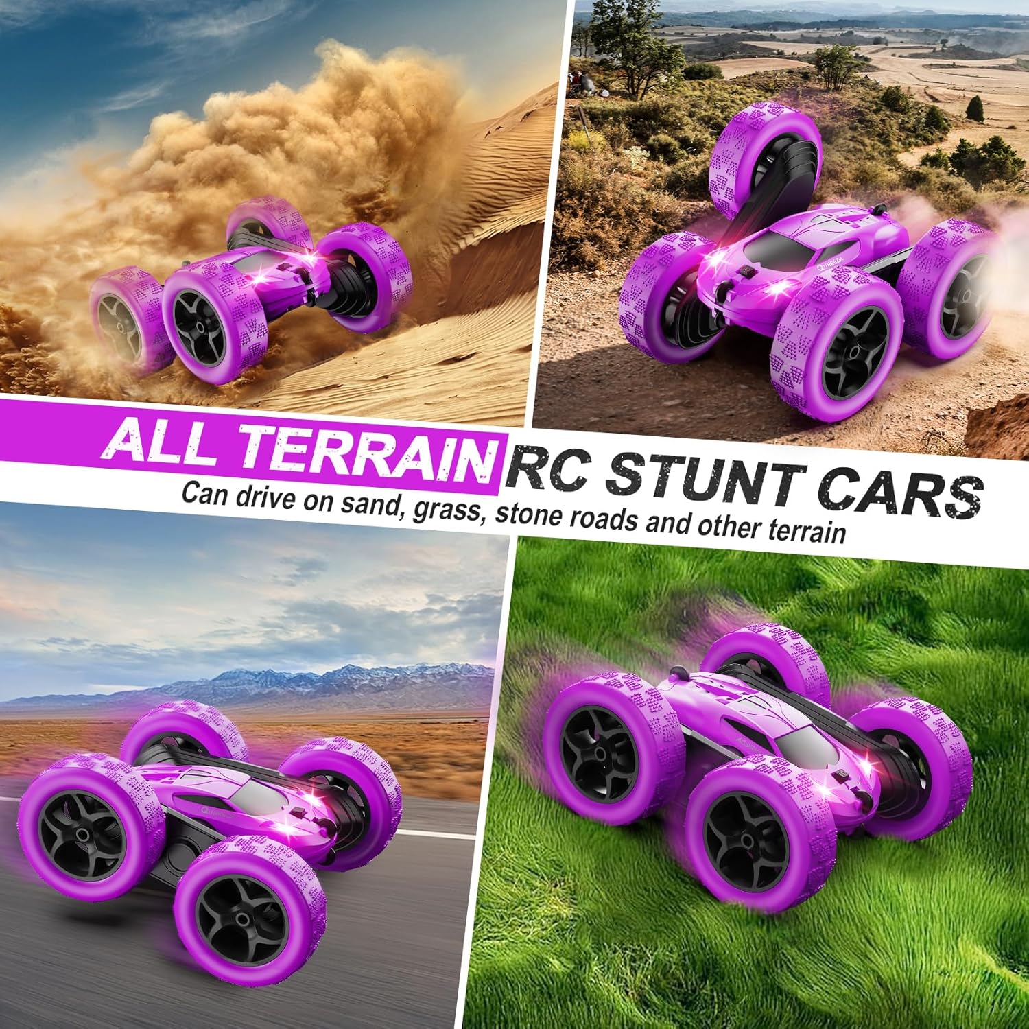 RC Cars, Purple Remote Control Car for Girls, 2.4 GHZ Double Sided RC Stunt Car 360° Rotating