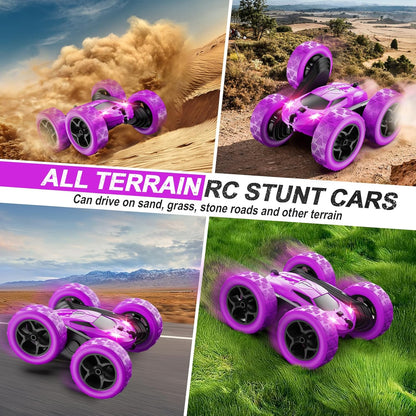 RC Cars, Purple Remote Control Car for Girls, 2.4 GHZ Double Sided RC Stunt Car 360° Rotating