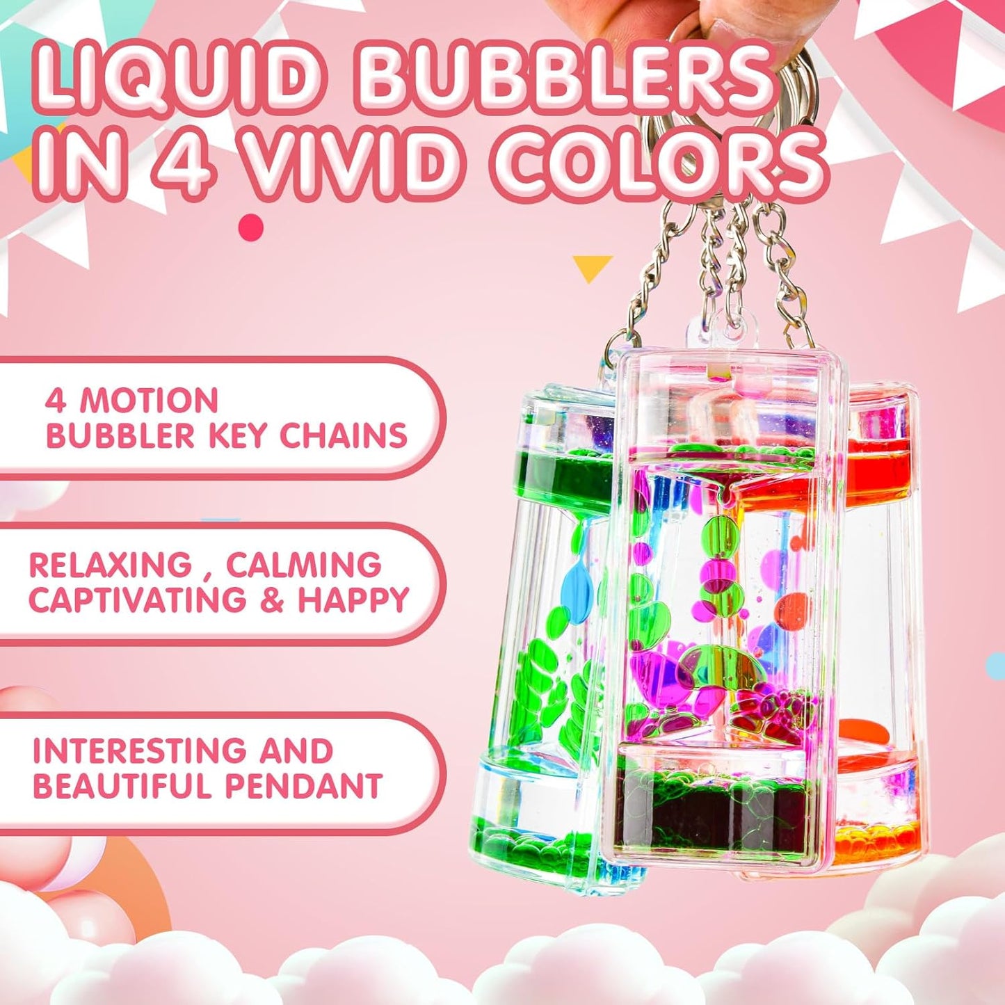 4 Pack Colorful Liquid Motion Keychain, Acrylic Sensory Toy for Stress Relief, Holiday Gift for