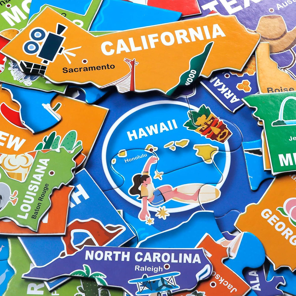 Jumbo Floor Puzzle for Kids,USA Map Puzzle Jigsaw Geography Puzzles,70 Piece US Map 50 States with