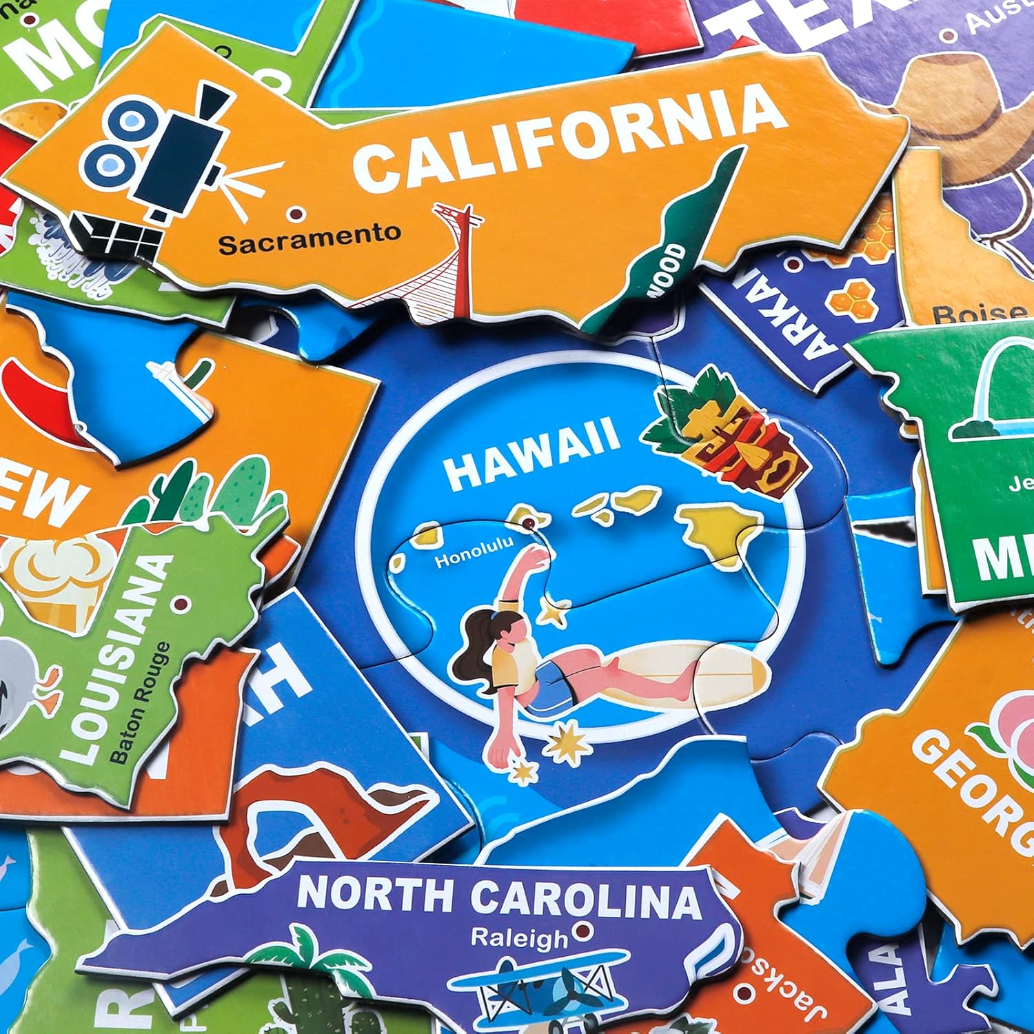 Jumbo Floor Puzzle for Kids,USA Map Puzzle Jigsaw Geography Puzzles,70 Piece US Map 50 States with