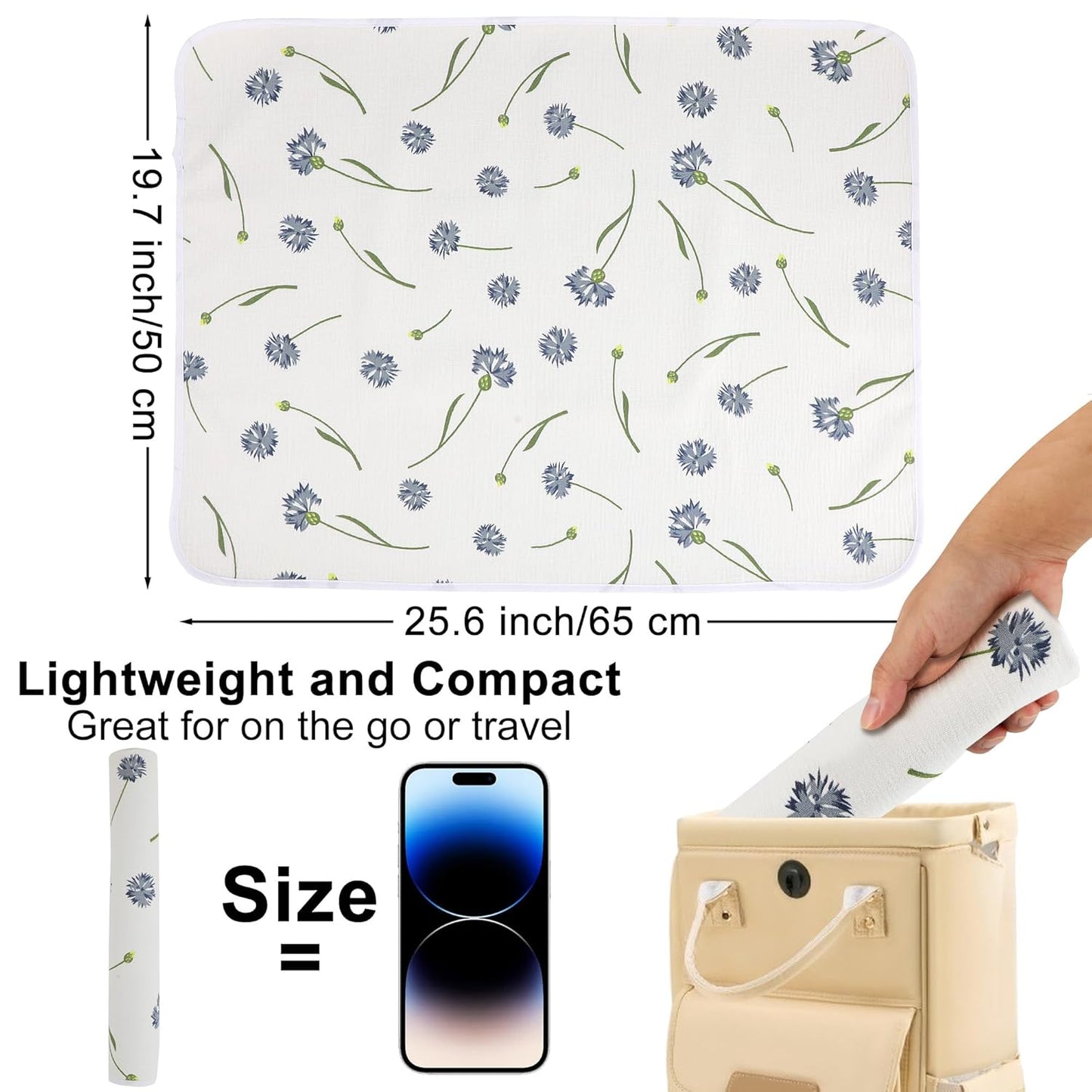 Baby Diaper Changing Pad, 19.7"x25.6" Waterproof Changing Pad Liners with 100% Muslin Cotton Front