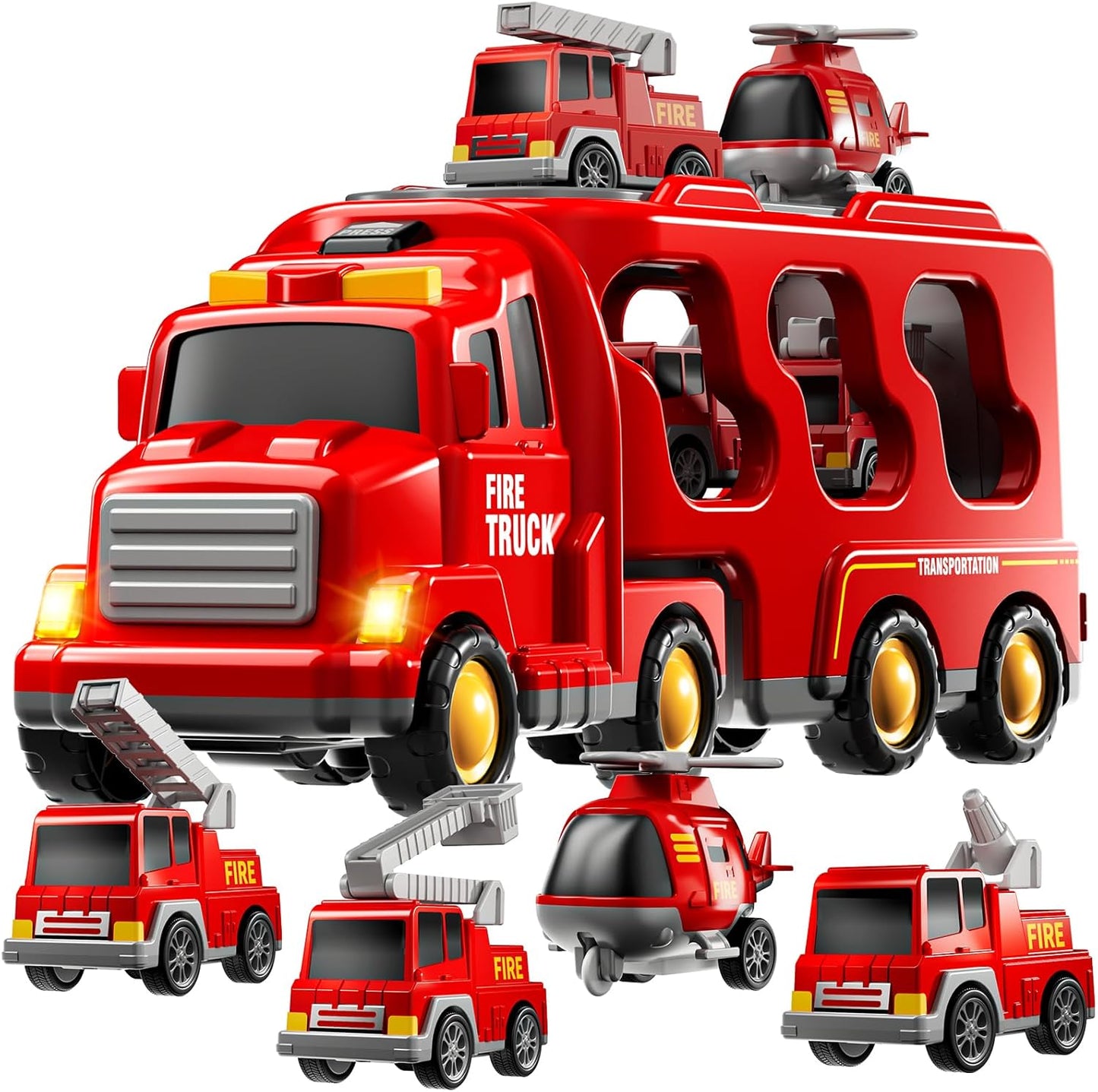 TEMI Fire Trucks Boy Toys for Toddlers 3-5 Year Old - Firetruck Toys for Kids 3 4 5 6 7, Transport