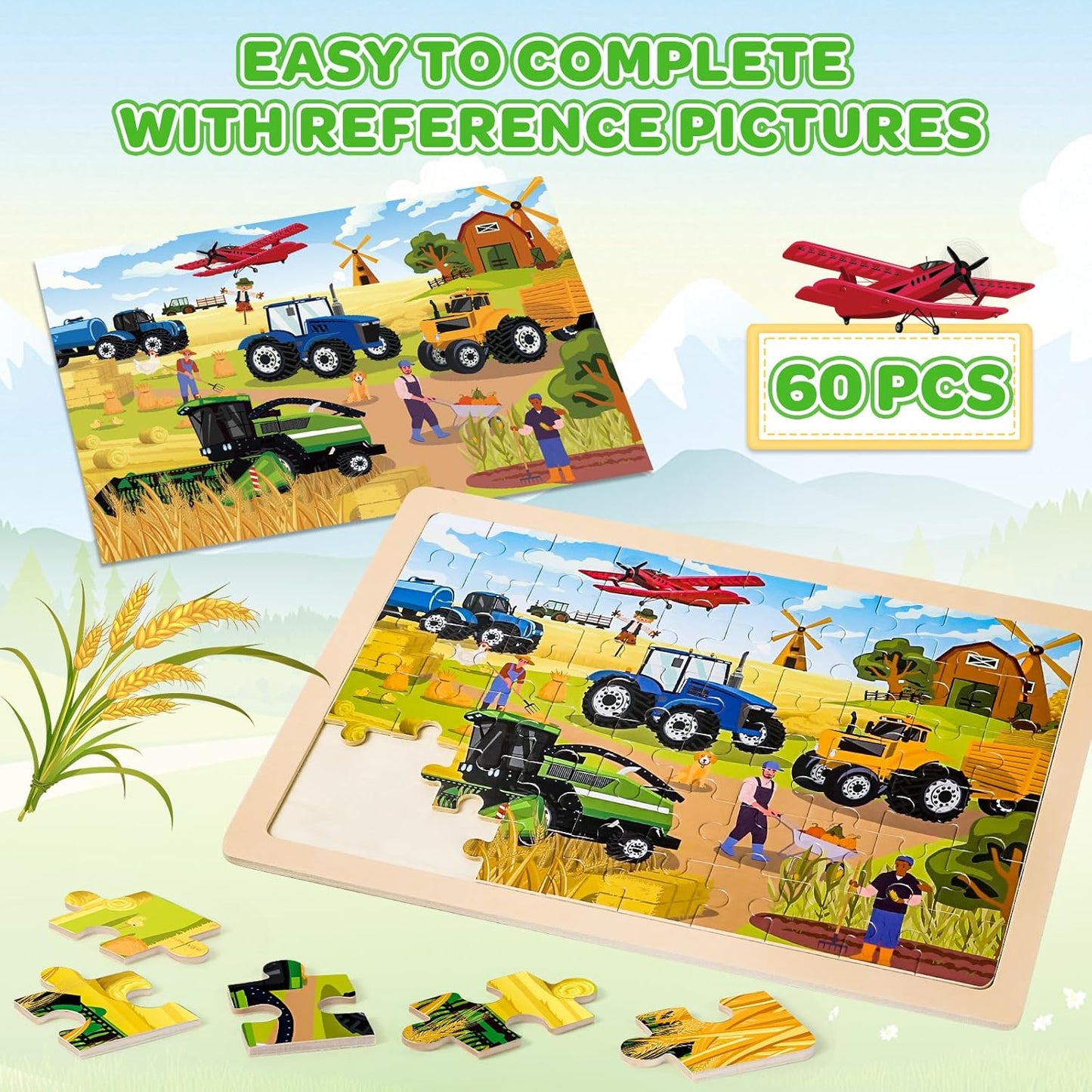 Puzzles for Kids Ages 4-6, 6 Packs 60 Pcs Wooden Jigsaw Puzzles for Kids Ages 6-8, Preschool