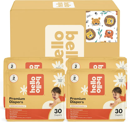 Hello Bello Diapers, Size 2 (10-16 lbs) Wild Cats, 120 Count Value Pack of Premium Disposable Baby