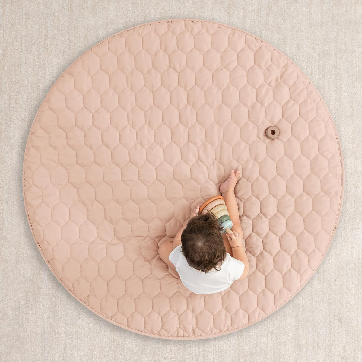 Comfy Cubs Round Kids Play Mat - Medium 48 inches Soft Quilted Baby Floor Mat with Non-Slip Bottom