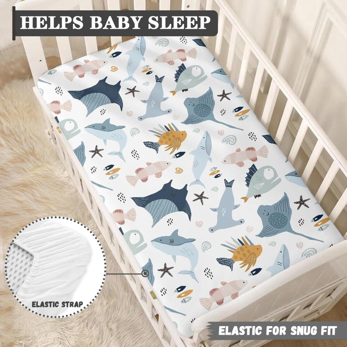 Colorful Fishes Fitted Crib Sheet Ocean Animals Baby Crib Sheet Fit Standard Crib and Toddler