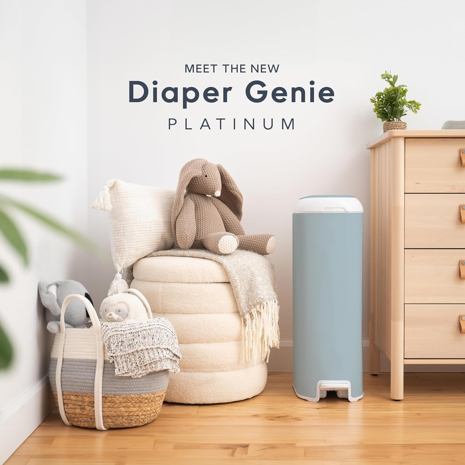 Diaper Genie Platinum Pail (Glacial Blue) is Made in Durable Stainless Steel and Includes 1 Easy
