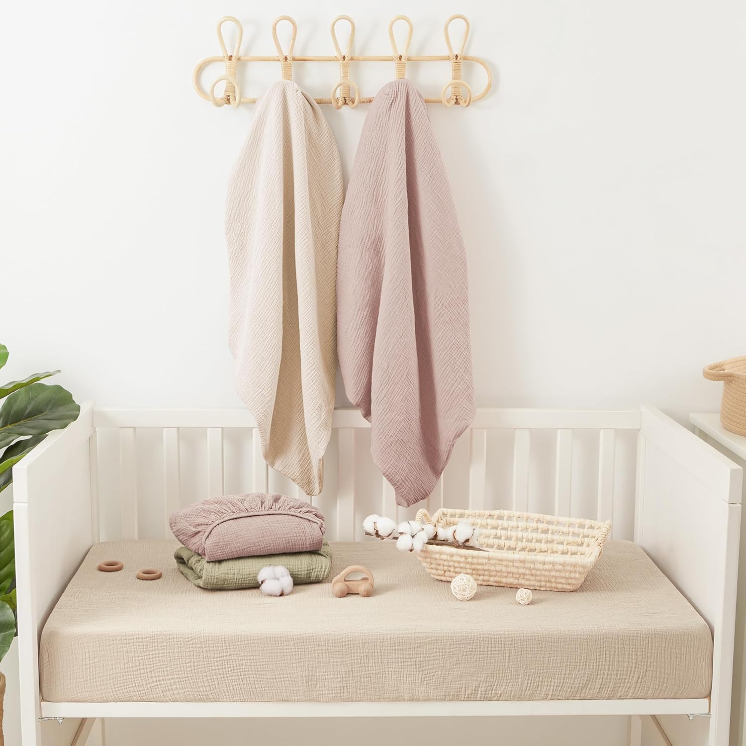 Bearmoss Muslin Crib Sheets 100% Cotton Baby Crib Sheets Fitted for Standard Crib Mattress &