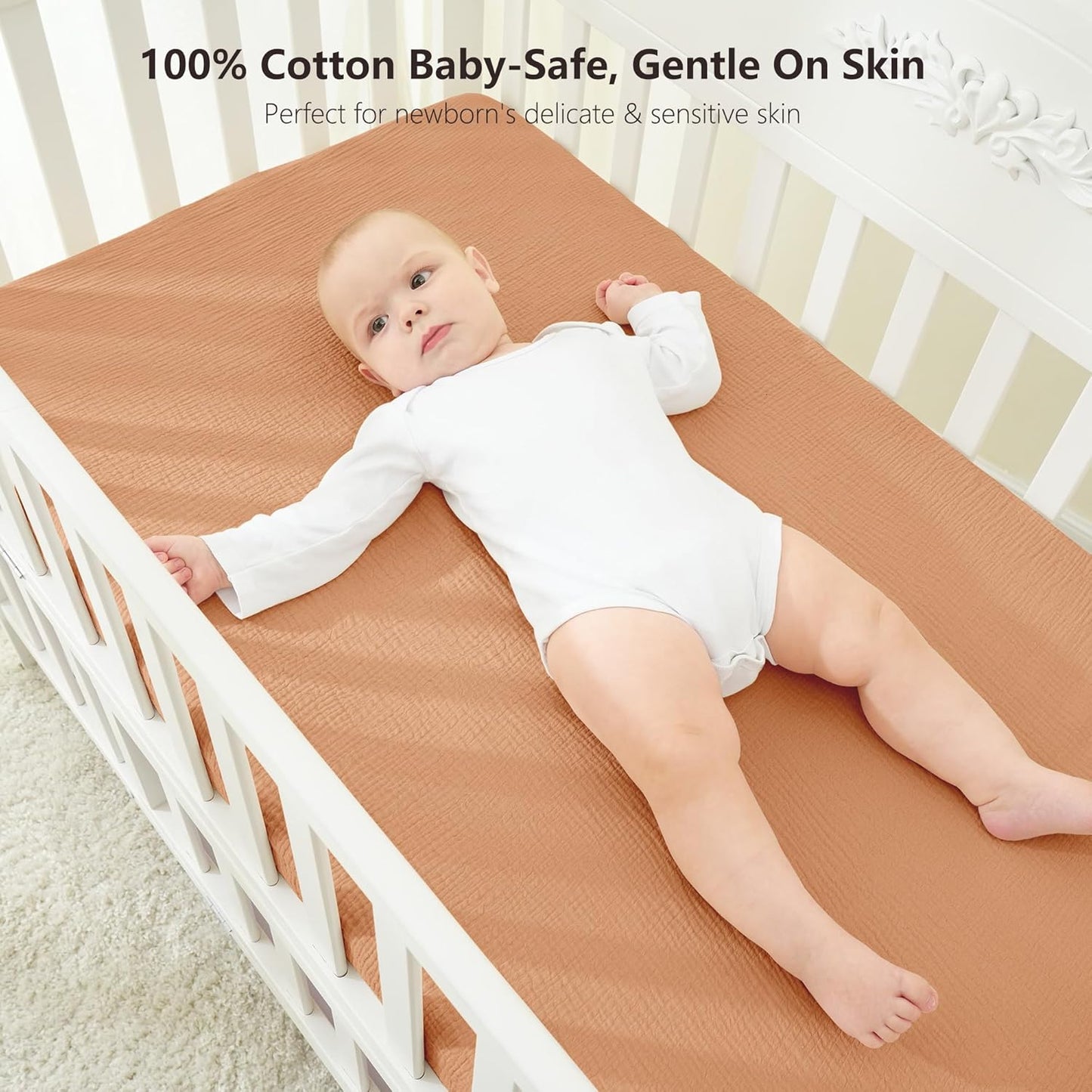 Bearmoss Muslin Crib Sheets 100% Cotton Baby Bed Sheets Soft&Breathable Nursery Sheet 52"x28" for