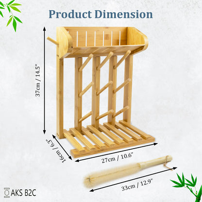 AKS B2C Bamboo Baby Bottle Drying Rack, Vertical Space Saving Kitchen Organizer, 9 Bottle Capacity