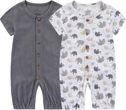 Baby Girl Romper Button Jumpsuit Summer Infant Boy Clothes for 0-24 Months