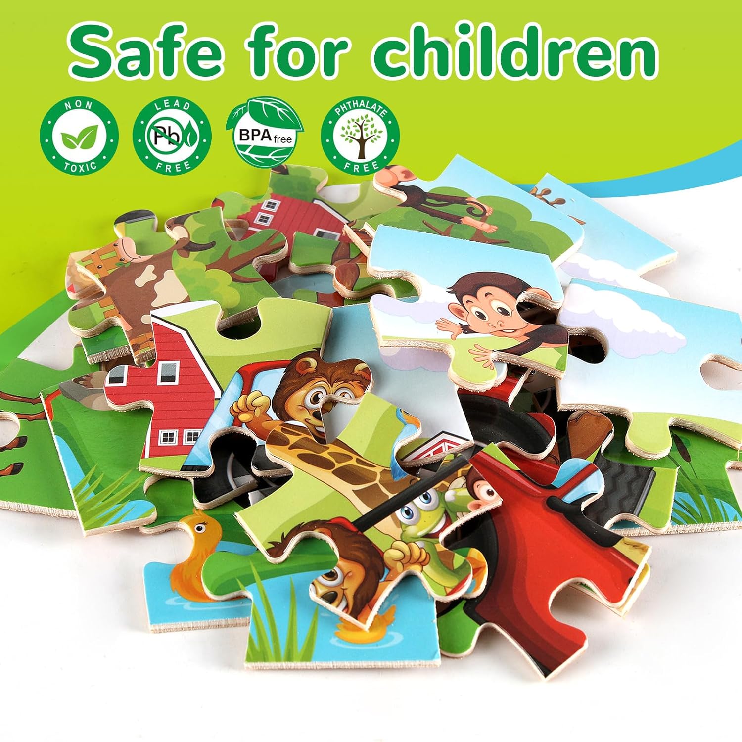Wooden Puzzles Toys for Kids Ages 3-5, Set of 4 Packs with 20-Piece Farm, Animals Theme Wood Jigsaw