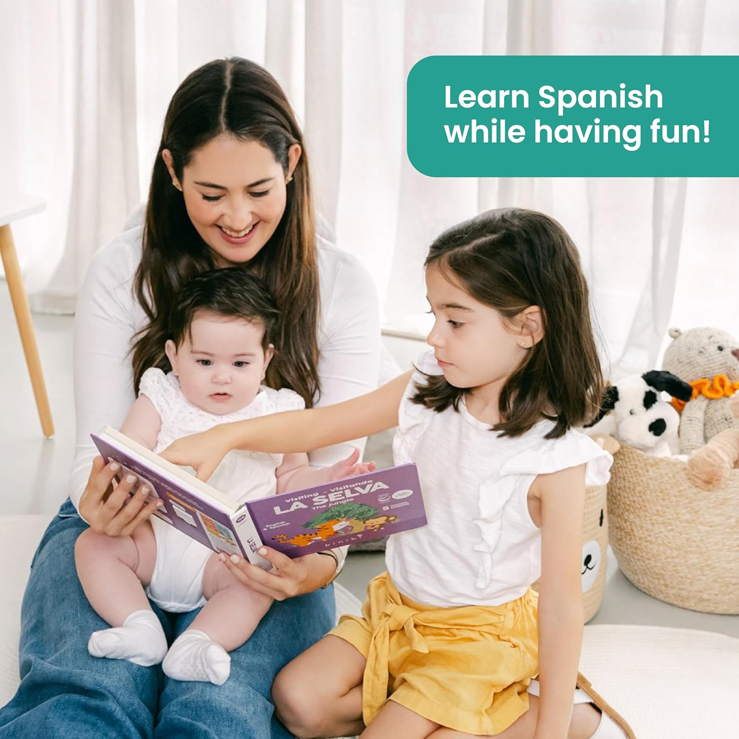 Binibi Spanish Books for Babies & Toddlers 1-3 La Selva Bilingual Sound Book with Jungle Animal