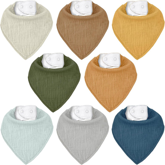 Muslin Baby Bibs 8 Pack, Baby Bandana Drool Bib for Drooling and Teething, Cotton Soft Absorbent