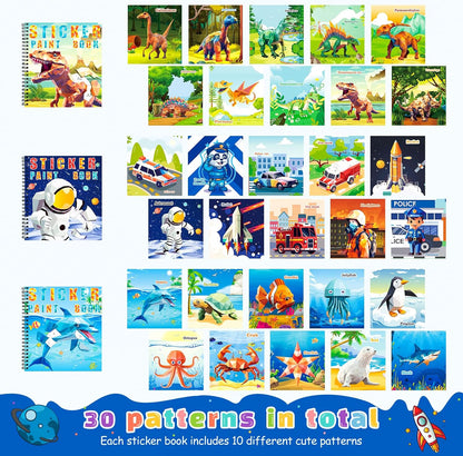 homicozy 4PCS Sticker Paint Books for Kids Ages 4-10,Dinosaur Astronaut Ocean Animals Designs Paint