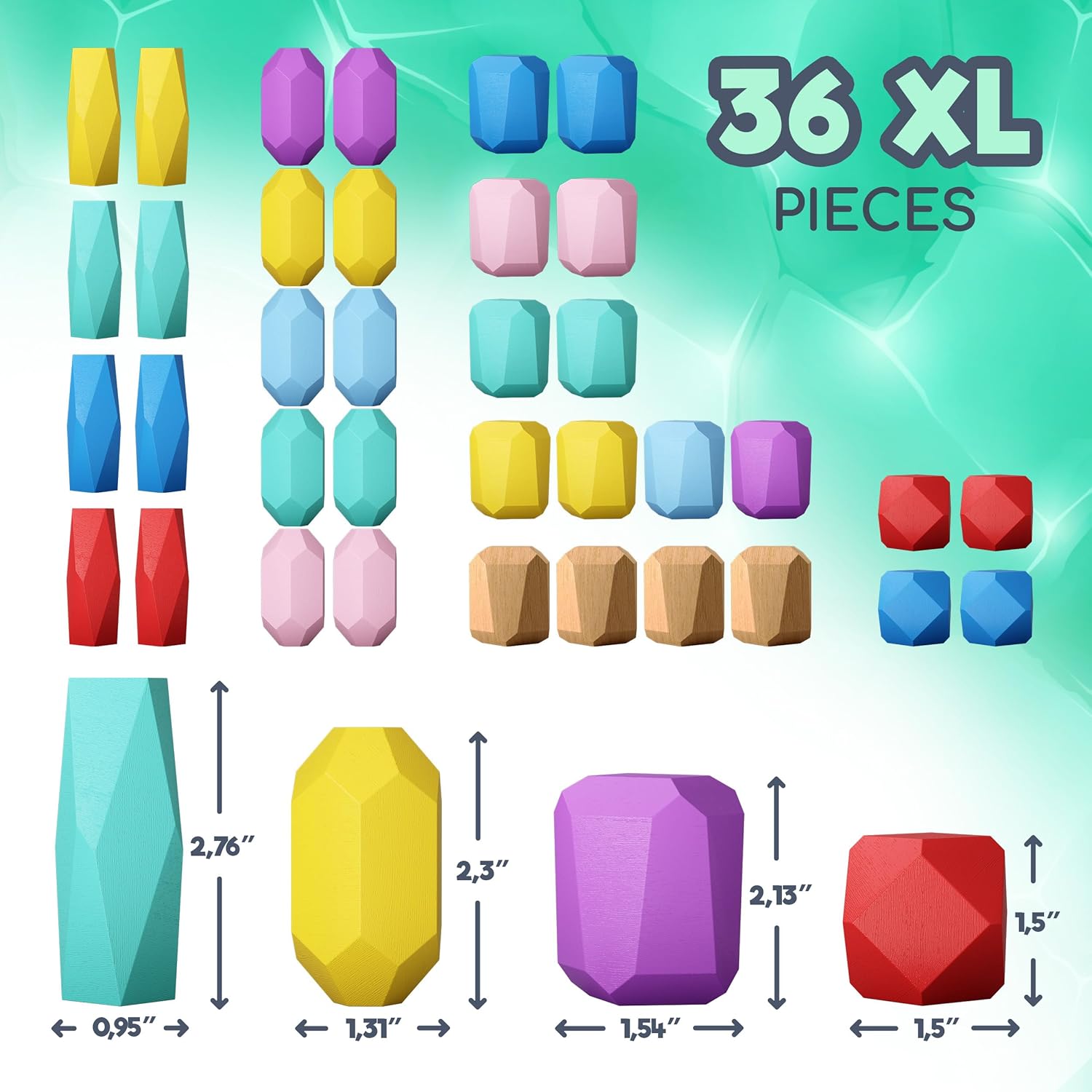 Wooden Stacking Blocks – Montessori Toys for 1 2 3 4 5 6 Year Old Toddlers and Kids, No Choking