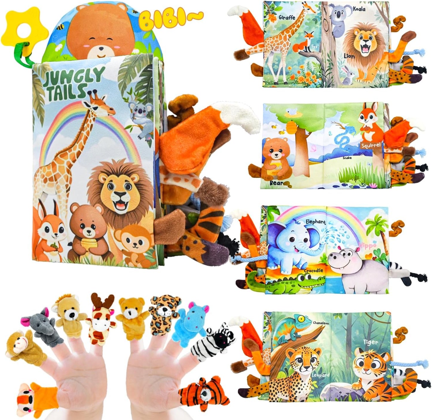 Baby Toys 0-6 Month, Crinkle Books for Babies, Jungle Tails Soft Baby Cloth Books 6 to 12 Months