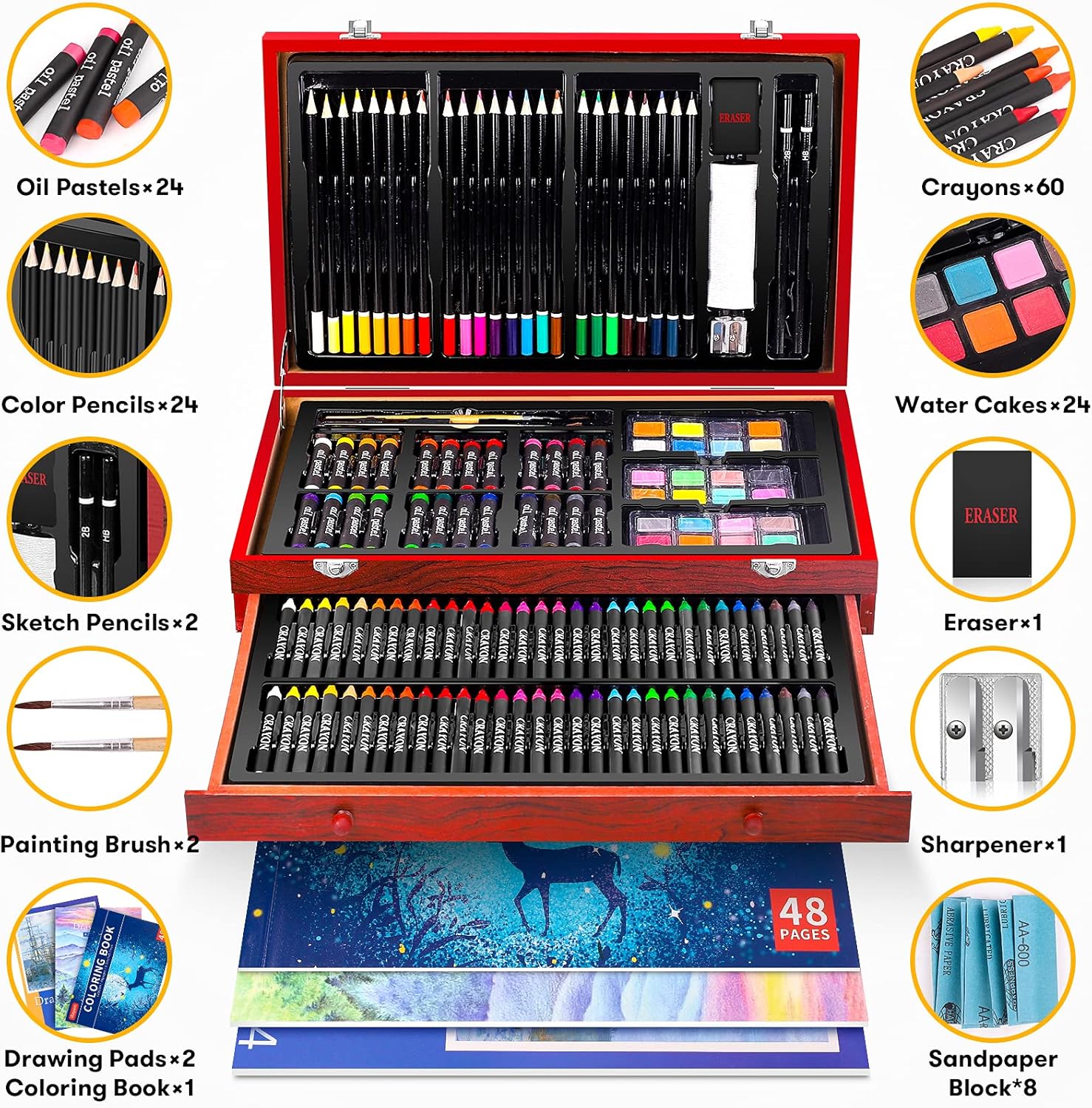 iBayam Art Supplies, 150-Pack Deluxe Wooden Art Set Crafts Drawing Painting Kit with 2 -Sketch