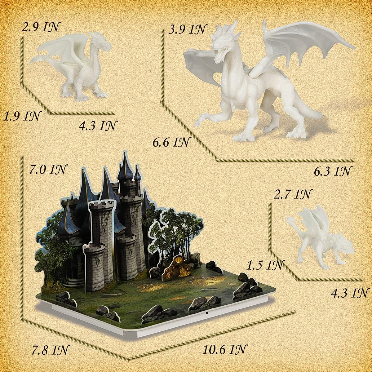 Kids Arts Crafts Set - Dragon Toys Painting Kit with 3 Dragons Figurines and 3D Jigsaw Puzzle