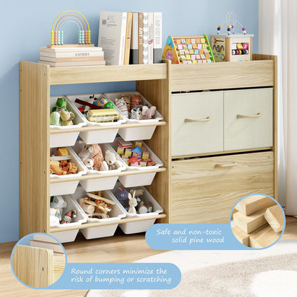EXPERLAM Toy Storage Organizer for Kids, 9-Bin Toy Organizer with 2-Drawers, Movable Toy Chest and