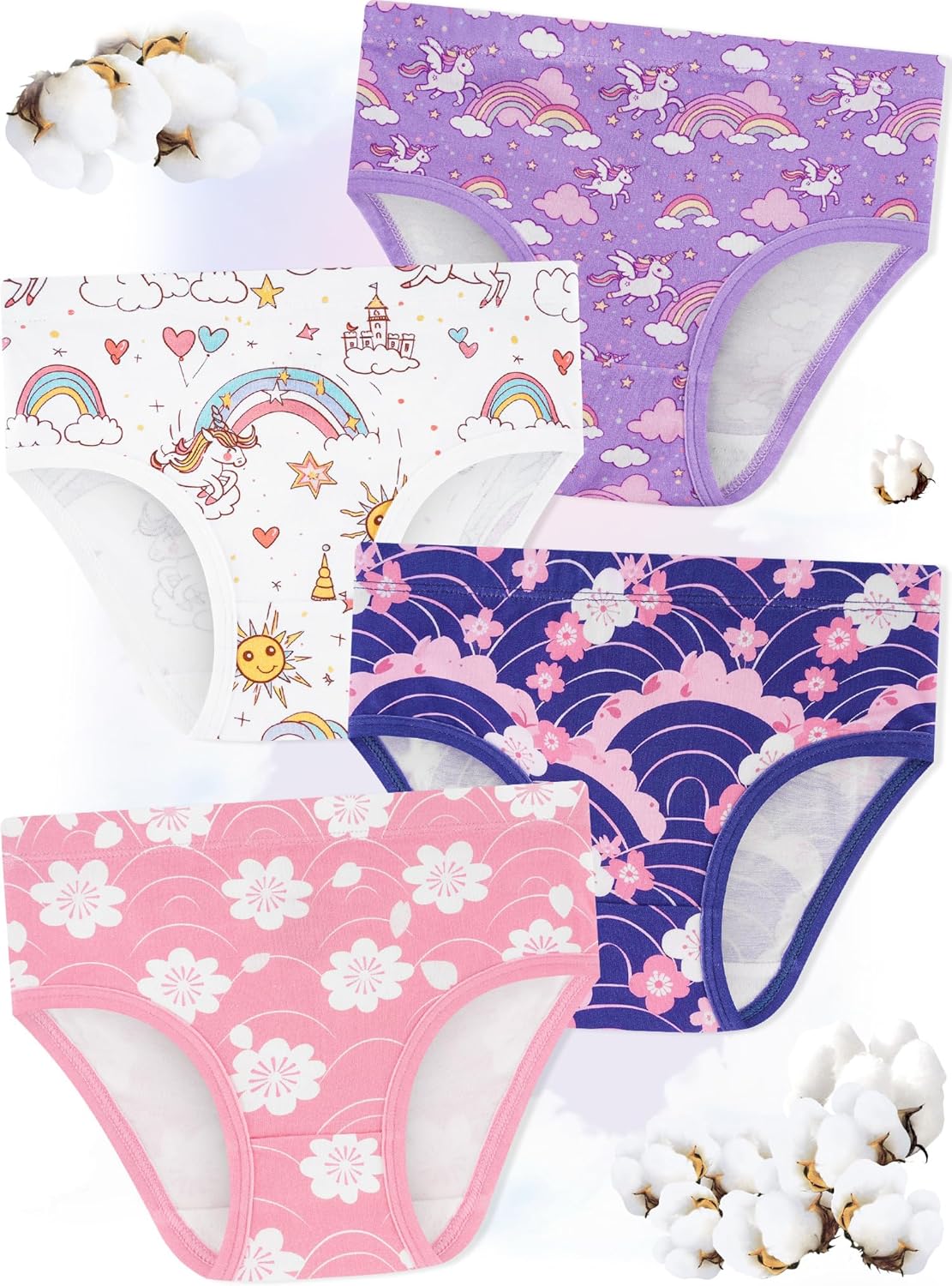 Girls' Underwear,Soft Cotton Tagless Panties for Toddlers' & Little Kids Comfort,Breathable