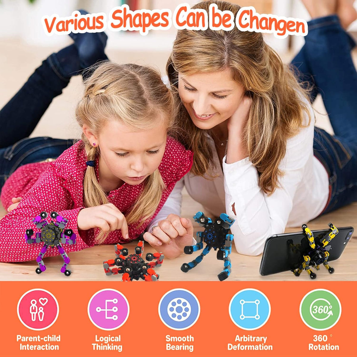12 Pack Funny Sensory Fidget Toys,Deformable Chain DIY Robot Spinners Fingertip Stress Relief Gyro