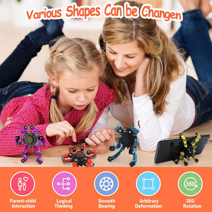 12 Pack Funny Sensory Fidget Toys,Deformable Chain DIY Robot Spinners Fingertip Stress Relief Gyro
