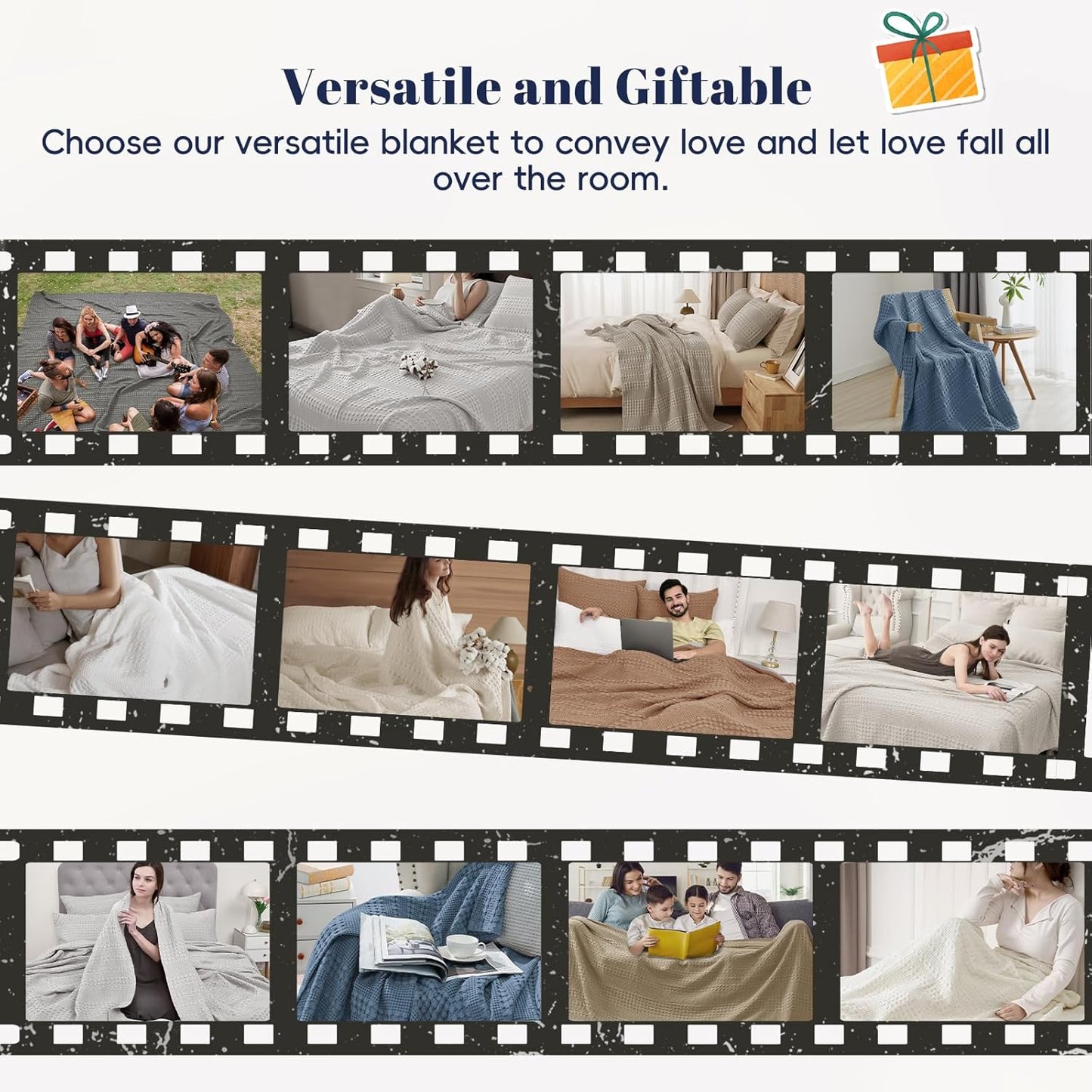 PHF 100% Cotton Waffle Weave Throw Blanket, Soft Lightweight Breathable Cozy Summer Throws for