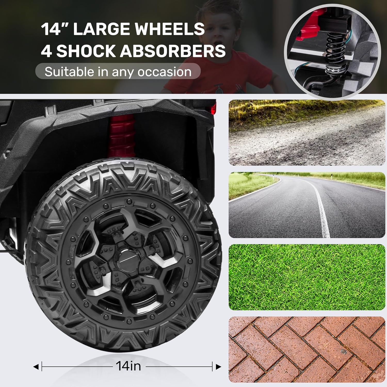 ANPABO 24V 4X4 Ride on Car Truck w/Remote Control, 4WD/2WD Switchable Kids UTV, 19" Spacious Seat