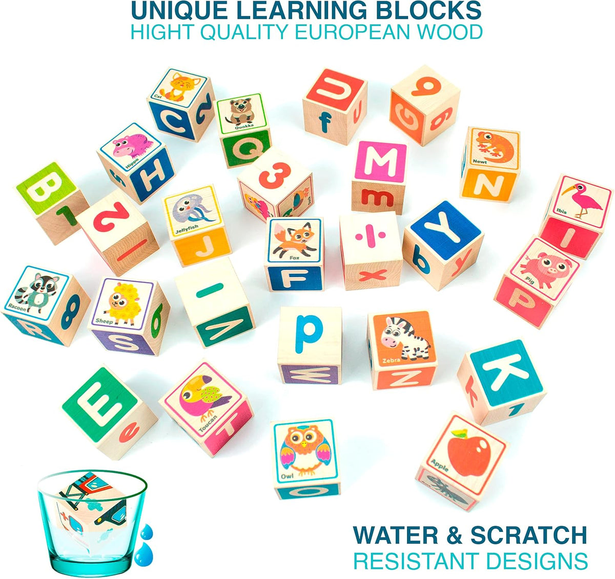 QUOKKA Wooden Blocks for Toddlers 1-3 - 26 ABC Learning Baby Blocks for Kids 3-5 Year Olds Stacking