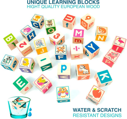 QUOKKA Wooden Blocks for Toddlers 1-3 - 26 ABC Learning Baby Blocks for Kids 3-5 Year Olds Stacking