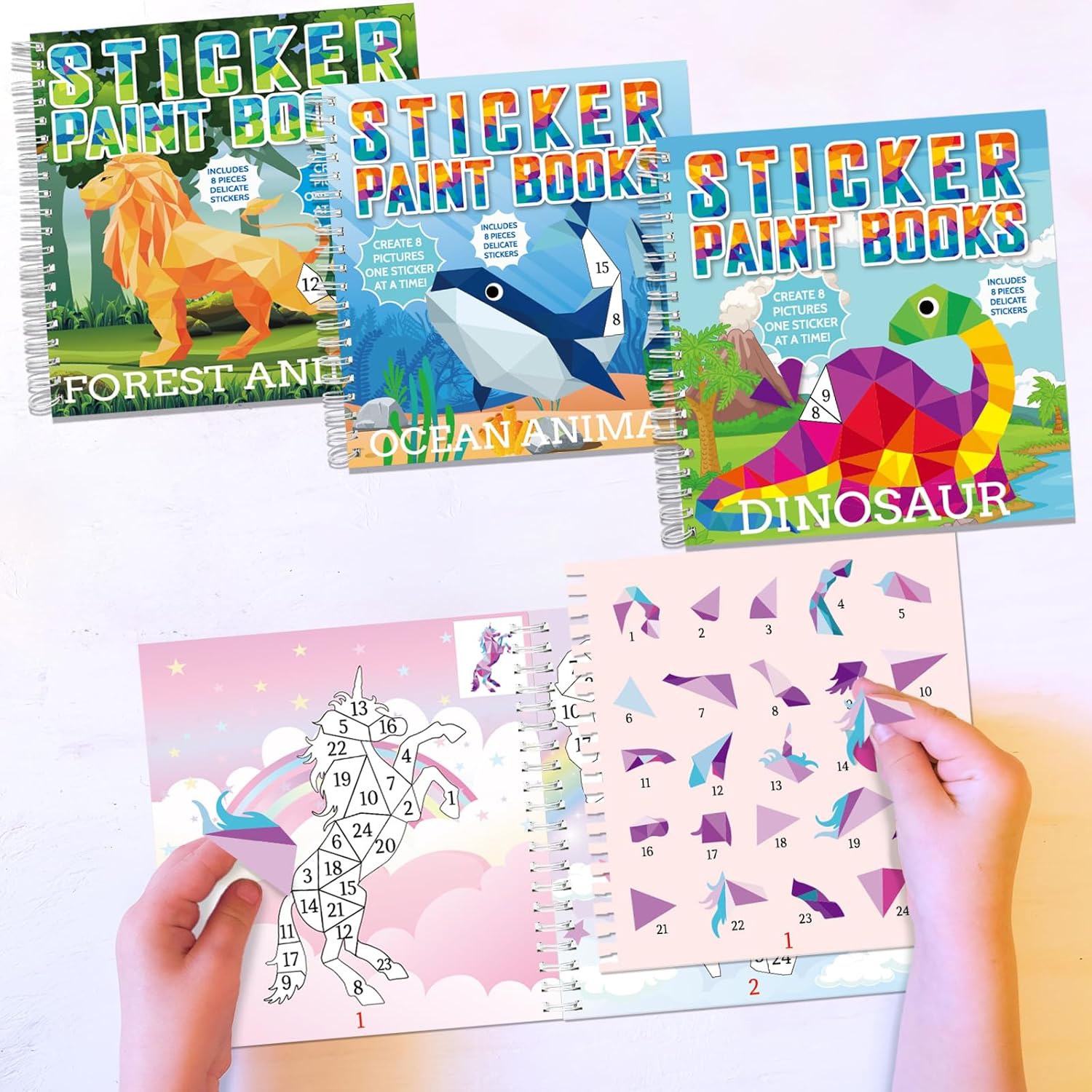 4 Pcs Paint by Sticker Books for Kids Ages 4-8 Sticker by Number Books Activity Book for Kids Ages