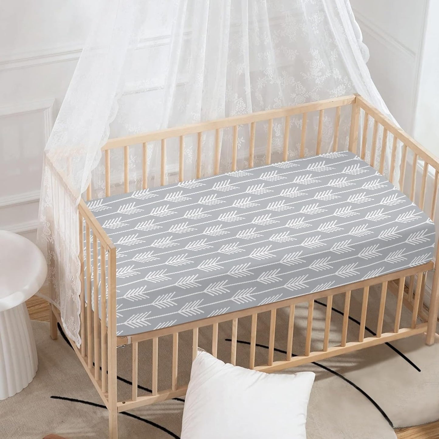 White Arrow Fitted Crib Sheet Grey Baby Crib Sheet Fit Standard Crib and Toddler Mattress,Crib