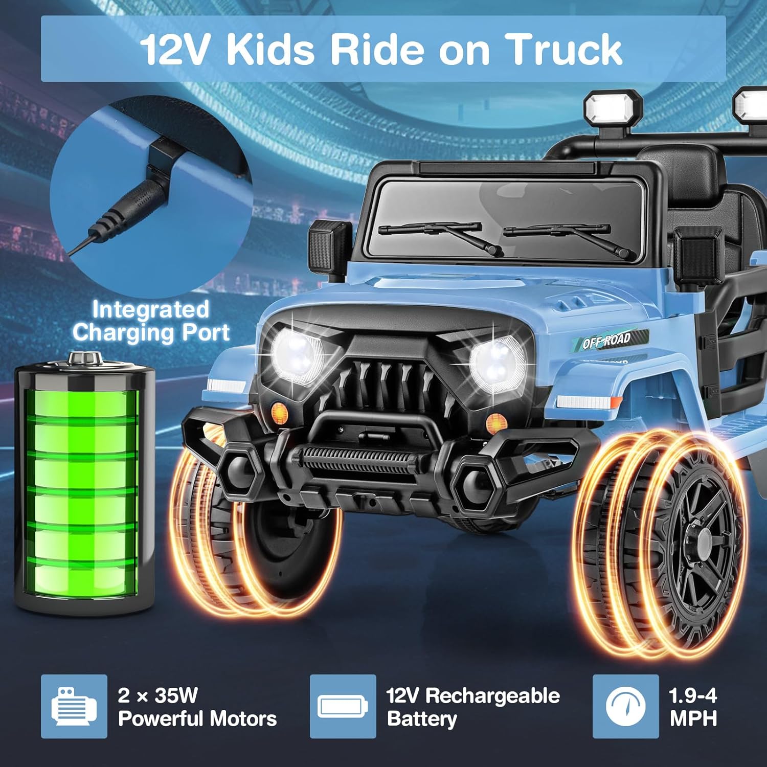Costzon 12V Kids Ride on Truck Car, Electric Vehicle w/Remote Control, Threaded Wheels, 3 Speeds