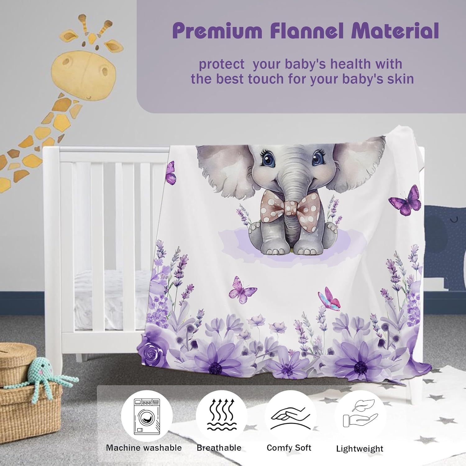 Custom Baby Blanket with Name Personalized Baby Name Blankets for Girls Customized Elephant Blanket
